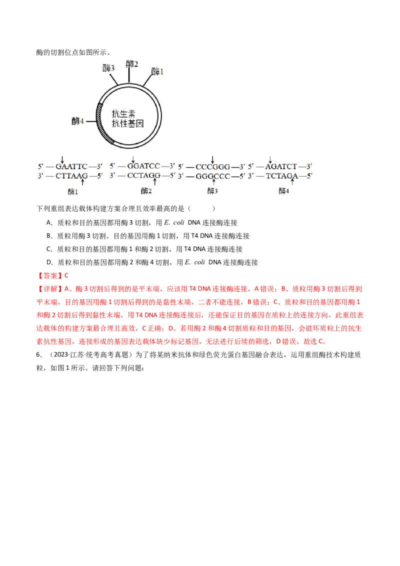 专题25基因工程（解析卷）_近10年高考真题汇编（必刷）_十年（2014-2024）高考生物真题分项汇编（全国通用）_十年（2014-2023）高考生物真题分项汇编（全国通用）