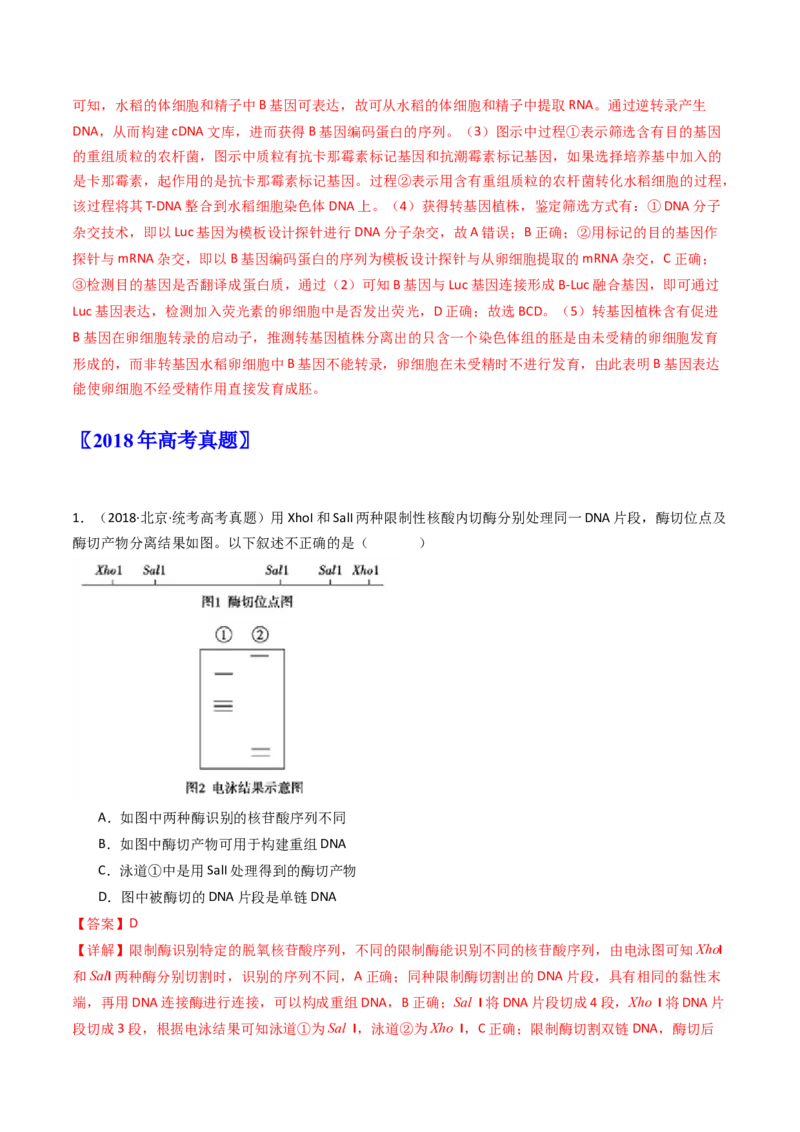 专题25基因工程（解析卷）_近10年高考真题汇编（必刷）_十年（2014-2024）高考生物真题分项汇编（全国通用）_十年（2014-2023）高考生物真题分项汇编（全国通用）
