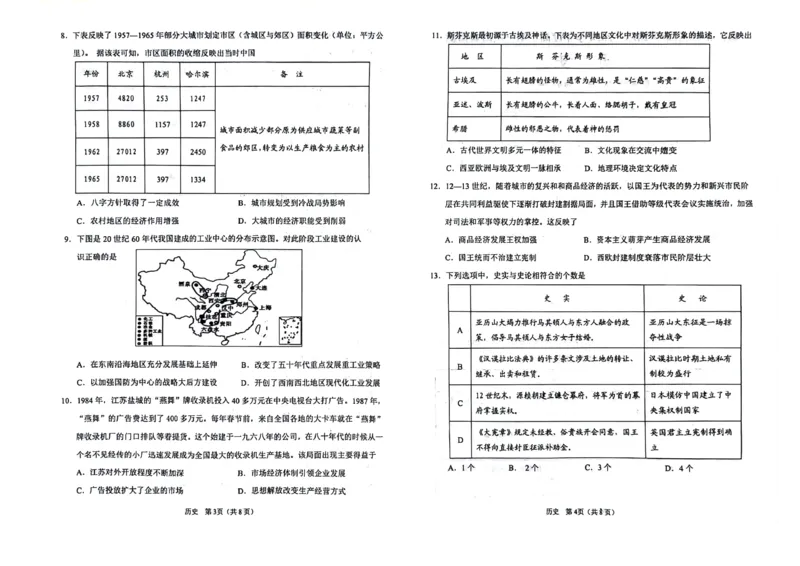 辽宁鞍山高三上（质检Ⅰ）-历史试题+答案(1)_2023年9月_029月合集_2024届辽宁省鞍山市高三上学期第一次质量监测