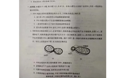 2024届安徽省蚌埠市高三第四次教学质量检查生物试卷_2024年4月_01按日期_21号_2024届安徽省蚌埠四模（滁州二模）_2024届安徽省蚌埠市高三第四次教学质量检查生物试卷
