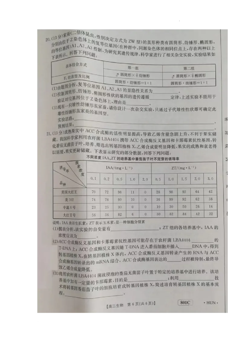生物试题(1)_2023年7月_027月合集_2023届湖南金太阳高三8月联考（801C）