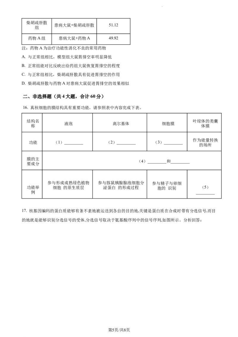 精品解析：福建省龙岩市一中2023-2024学年高三上学期第一次月考生物试题（原卷版）(1)_2023年10月_0210月合集_2024届福建省龙岩第一中学高三上学期第一次月考