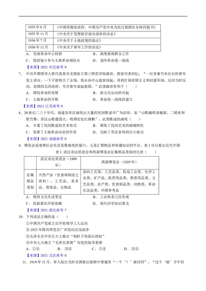 专题06新民主主义革命时期：中国成立与新民主主义革命的胜利（原卷版）_赠送：2008-2024全套高考真题_高考历史真题_送高考历史五年真题(2019-2023)分项汇编（全国通用）