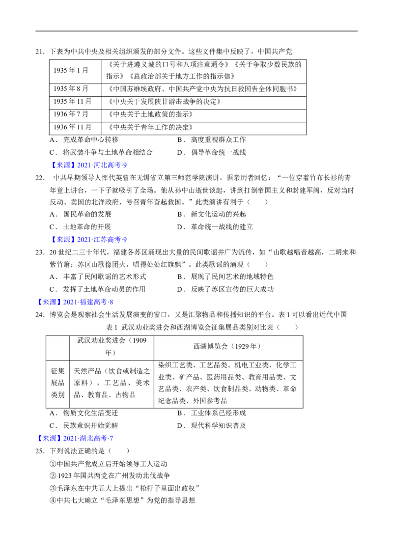 专题06新民主主义革命时期：中国成立与新民主主义革命的胜利（原卷版）_赠送：2008-2024全套高考真题_高考历史真题_送高考历史五年真题(2019-2023)分项汇编（全国通用）
