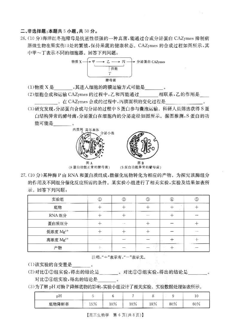 生物(1)_2023年10月_0210月合集_2024届山西省高三上学期10月金太阳联考_山西省2024届高三上学期10月金太阳联考生物