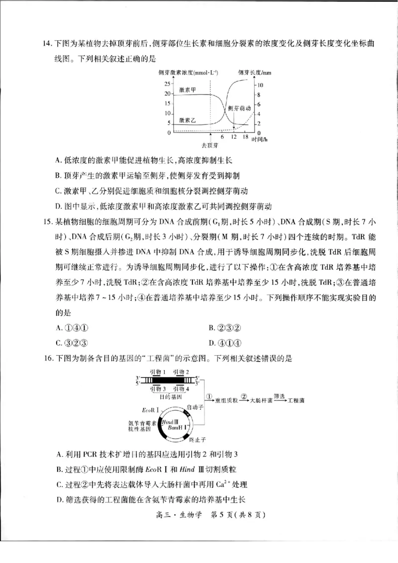 2023-2024学年江西省高三5月高考适应性大练兵联考生物_2024年5月_01按日期_30号_2024届江西省稳派上进高三5月高考适应性大练兵联考