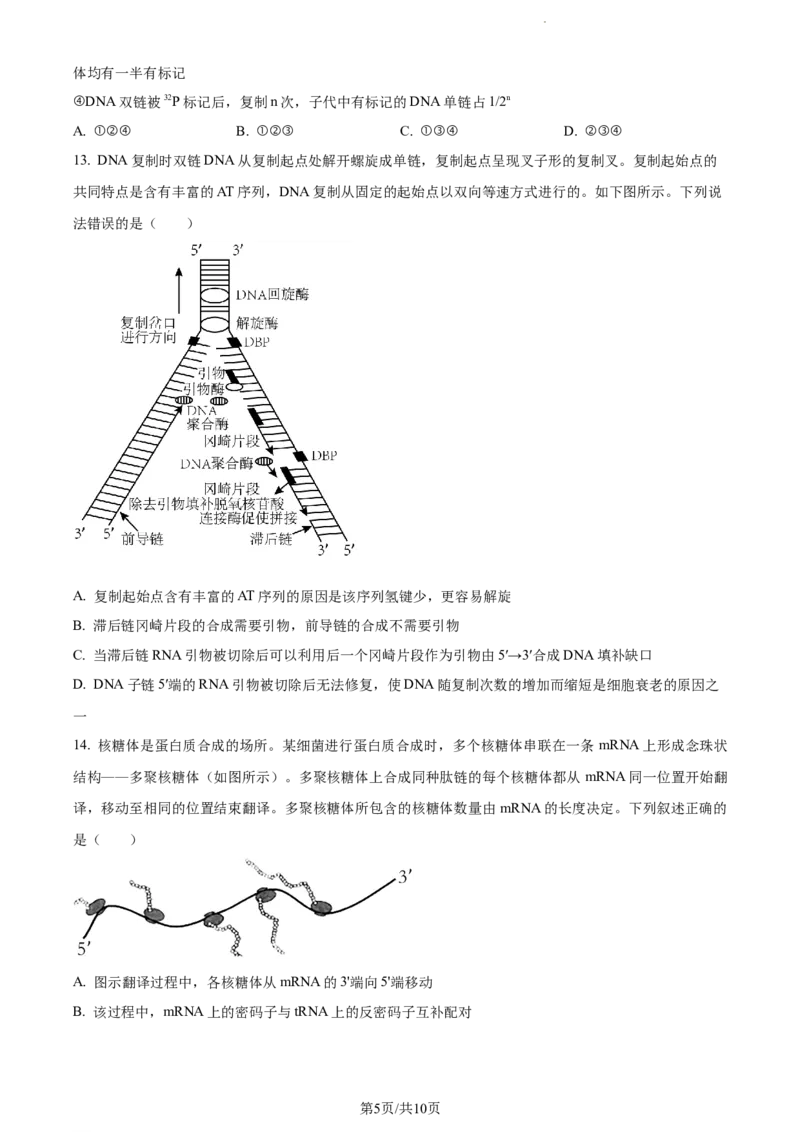 精品解析：江西省宜春市宜丰中学2023-2024学年高三10月月考生物试题（原卷版）(1)_2023年10月_0210月合集_2024届江西省宜春市宜丰中学创新部高三上学期10月月考