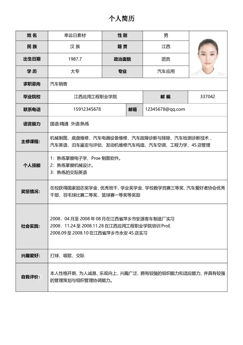 标准表格单页07_各类简历_简历模板(1)_表格模板1-18_word-