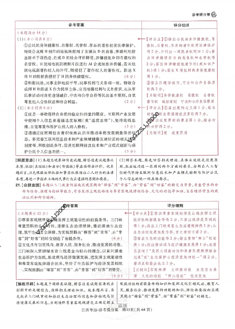 王后雄高考押题预测卷2024江西专版诊考提分册_2024高考押题卷_22024王hou雄_16王后雄押题_2024年王后雄高考押题预测卷（江西专版）