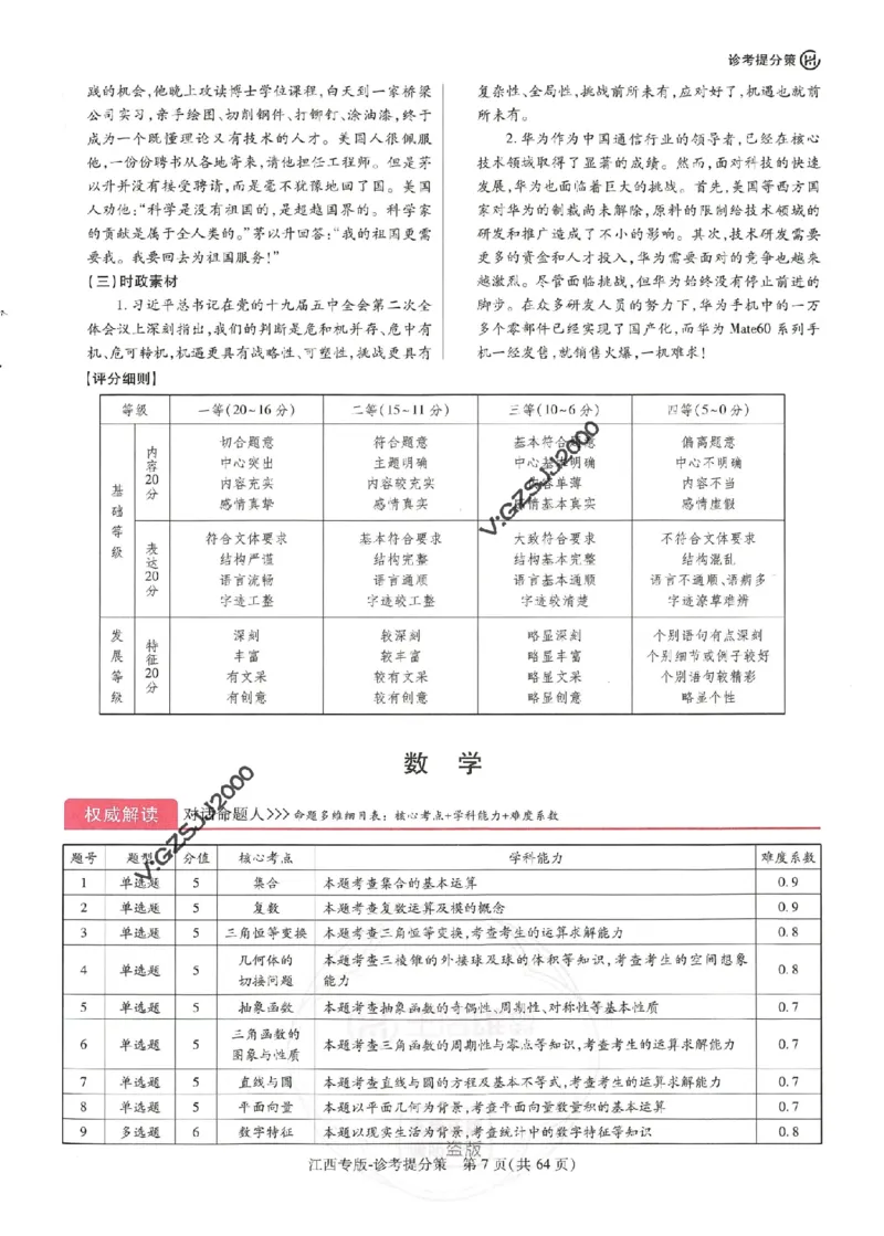 王后雄高考押题预测卷2024江西专版诊考提分册_2024高考押题卷_22024王hou雄_16王后雄押题_2024年王后雄高考押题预测卷（江西专版）