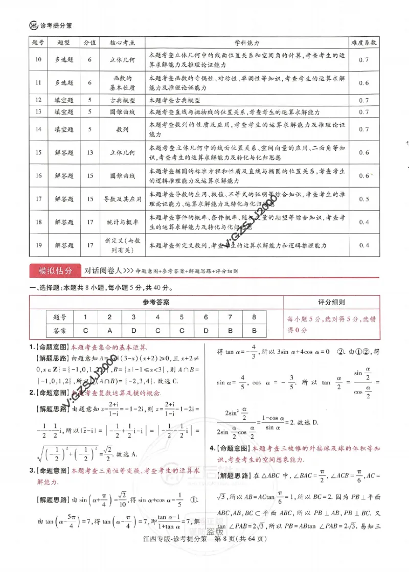 王后雄高考押题预测卷2024江西专版诊考提分册_2024高考押题卷_22024王hou雄_16王后雄押题_2024年王后雄高考押题预测卷（江西专版）