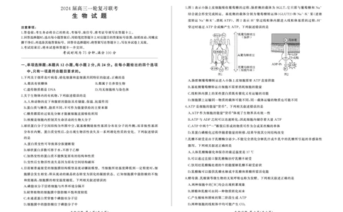 江西高三定制卷（生物）试卷_2023年9月_01每日更新_29号_2024届江西省百师联盟高三上学期一轮复习联考试题_江西省百师联盟2024届高三上学期一轮复习联考试题生物