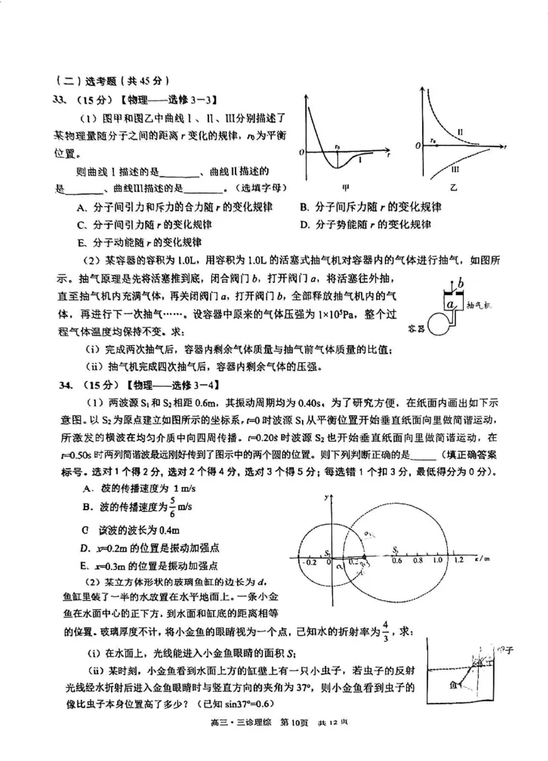 2024届四川省泸州市高三第三次教学质量诊断性考试理综试卷(1)_2024年4月_024月合集_2024届四川省泸州市高三第三次教学质量诊断性考试