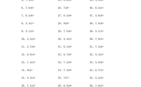 5.0~8.0&times;1位整数第81~100篇_编码0121-6年级数学口算计算_口算题（适合5年级）_小数-乘法（230篇）_（小数）5.8~8.0乘1位整数（100篇）