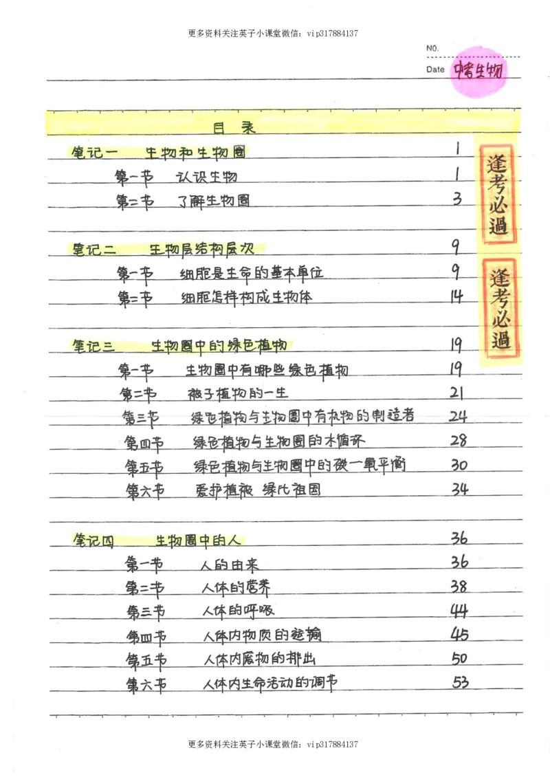 9）中考生物状元笔记（154页）_赠送小初高学霸笔记等_赠_中考状元笔记