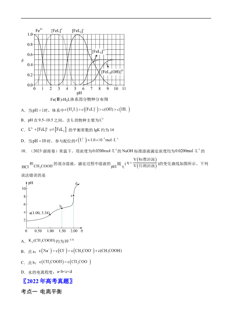 专题10水溶液中的离子反应与平衡-五年（2019-2023）高考化学真题分项汇编（全国通用）（原卷版）_赠送：2008-2024全套高考真题_高考化学真题
