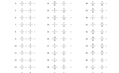 分数加减混合第91~100篇（初级）_编码0121-6年级数学口算计算_口算题（适合5年级）_分数-加减混合（280篇）_（分数）加减混合初级（100篇）