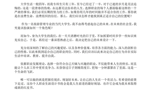 南京哓庄学院旅游管理专业职业生涯规划书(WORD14页)_E6-职业规划_95通用范本