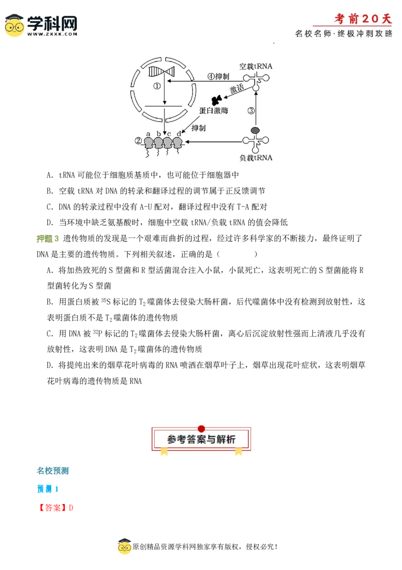 生物（二）-2024年高考考前20天终极冲刺攻略_2024高考押题卷_62024学科网全系列_21学科网高考考前终极攻略_生物-2024年高考考前20天终极冲刺攻略