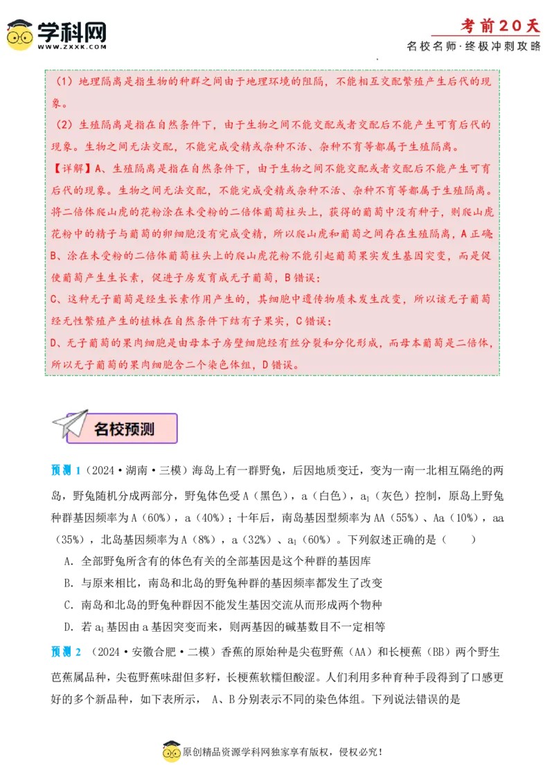 生物（二）-2024年高考考前20天终极冲刺攻略_2024高考押题卷_62024学科网全系列_21学科网高考考前终极攻略_生物-2024年高考考前20天终极冲刺攻略