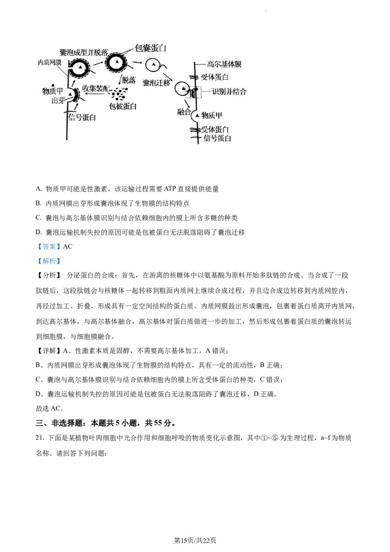 精品解析：辽宁省北镇市三中2023-2024学年高三上学期第二次月考生物试题（解析版）(1)_2023年10月_0210月合集_2024届辽宁省北镇市第三高级中学高三上学期第二次月考