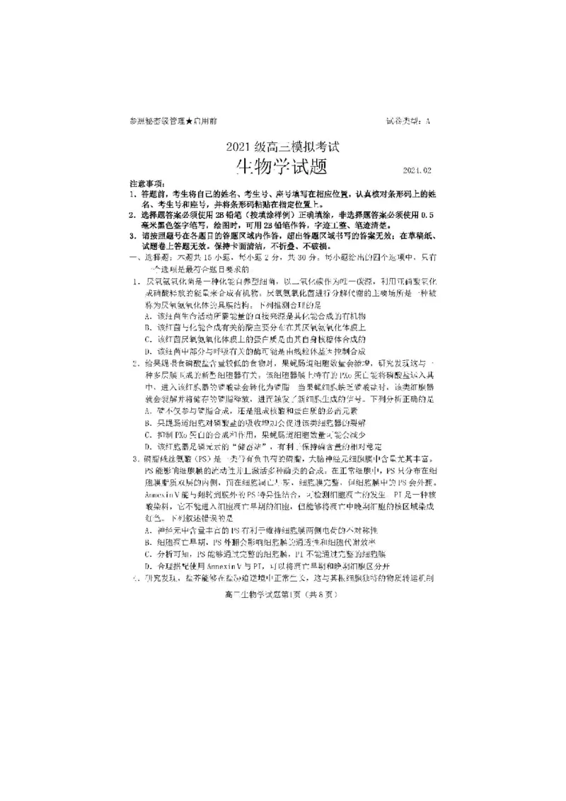 2024届山东省日照市校际联合考试高三一模（2月）生物_2024年3月_013月合集_2024届山东省日照市校际联合考试高三一模（2月）_2024届山东省日照市校际联合考试高三一模（2月）生物