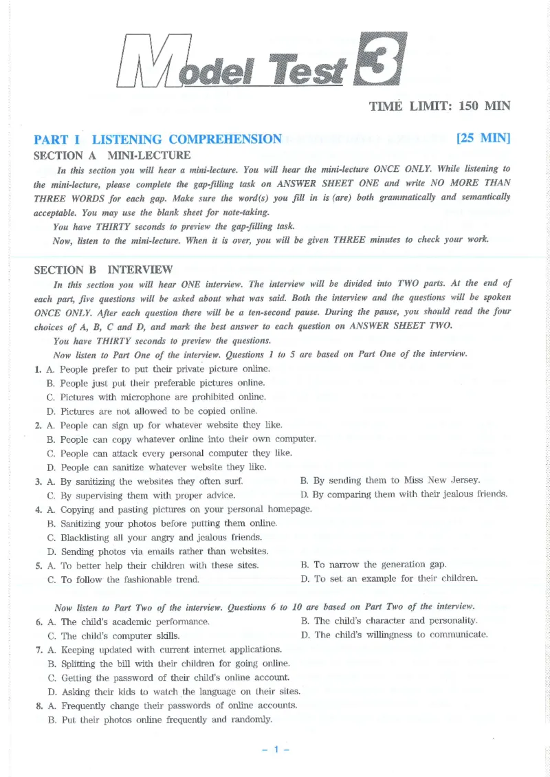 Modeltest3​_2025专四专八真题及备考资料_2009-2024专八真题+备考资料_24专八预测押题卷_专八押题卷7套_第3套预测+解析+听力