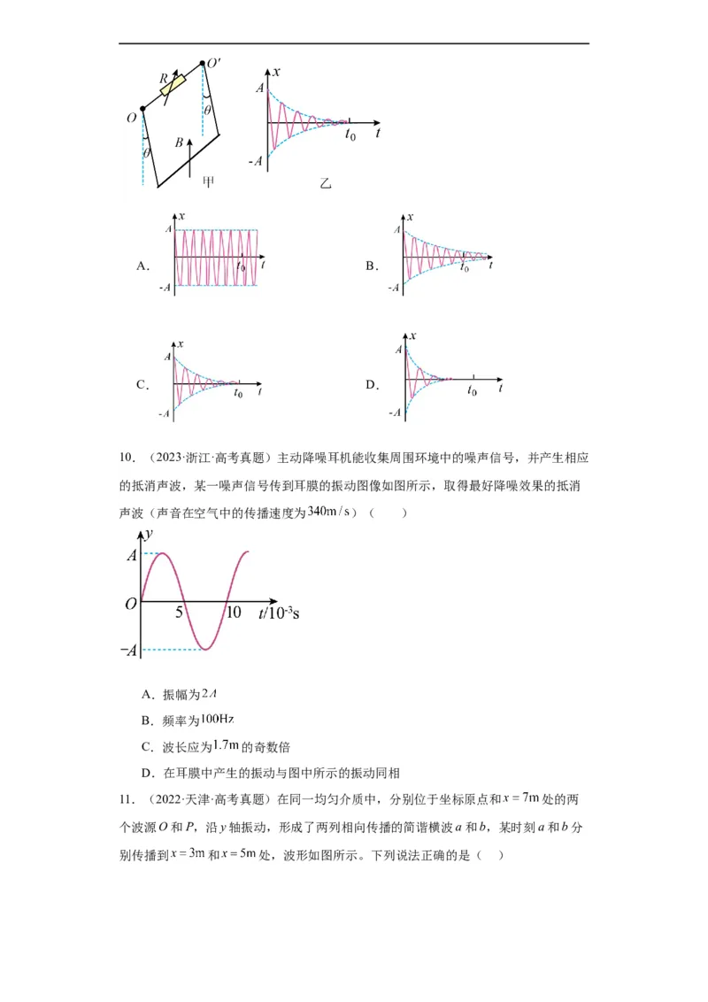 专题13机械振动机械波(原卷版)_赠送：2008-2024全套高考真题_高考物理真题_送高考物理五年真题(2019-2023)分项汇编（全国通用）