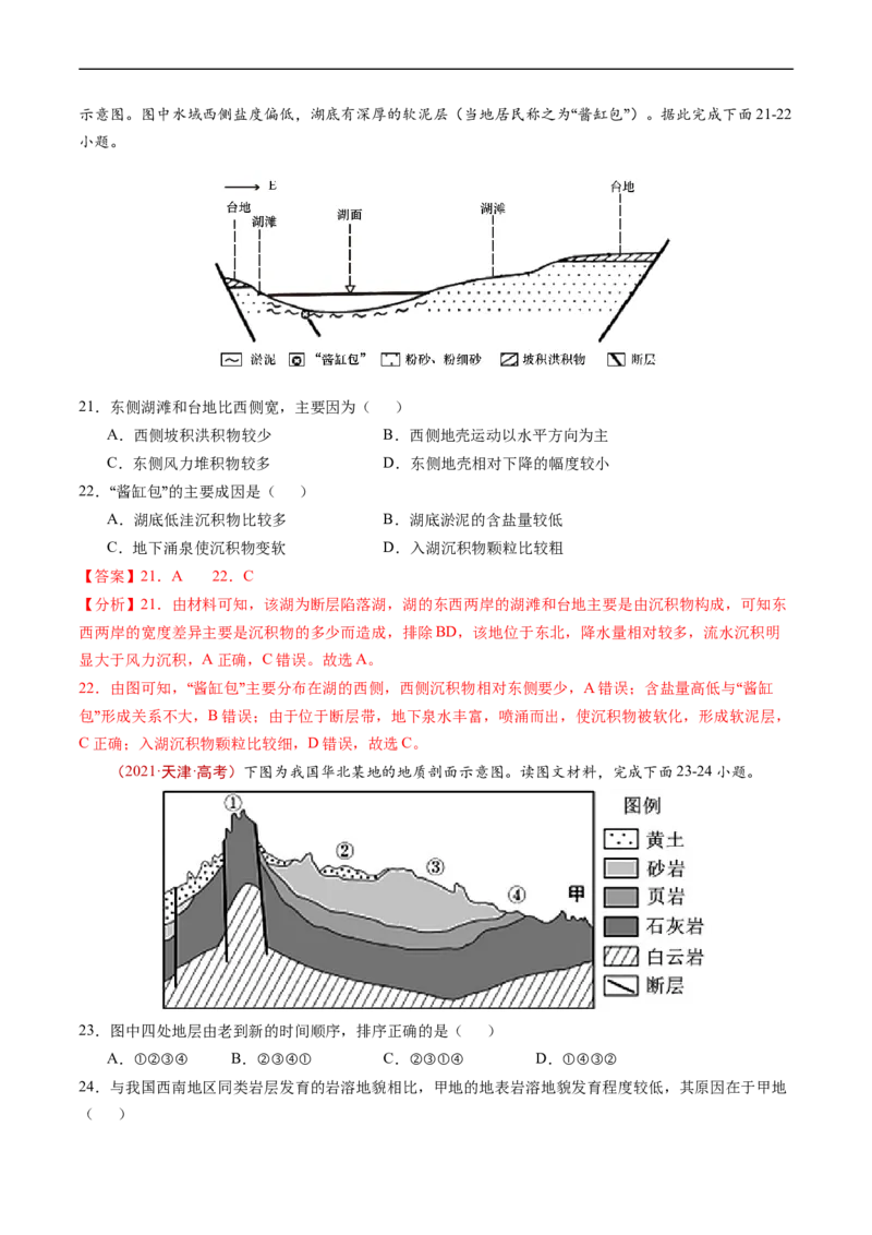 专题05地表形态的塑造-五年（2019-2023）高考地理真题分项汇编（解析版）_赠送：2008-2024全套高考真题_高考地理真题_送高考地理五年真题(2019-2023)分项汇编（全国通用）