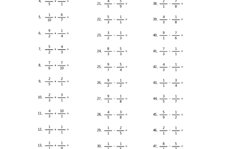 分数加减混合第1-10篇_编码0121-6年级数学口算计算_口算题（适合5年级）_分数-加减混合（280篇）_（分数）加减混合初级（100篇）