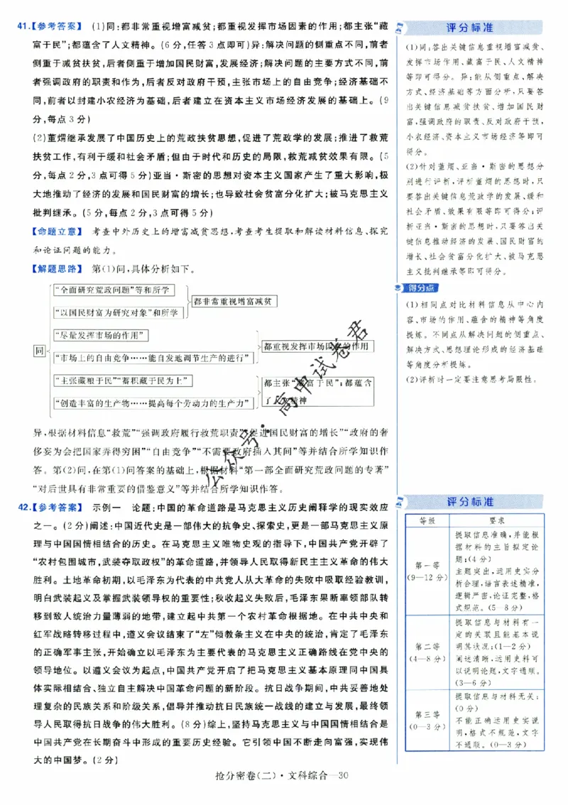 评分标准一题一模板文科综合答案_2024高考押题卷_12024天星全系列_tx抢分密卷_tx抢分密卷（老教材）