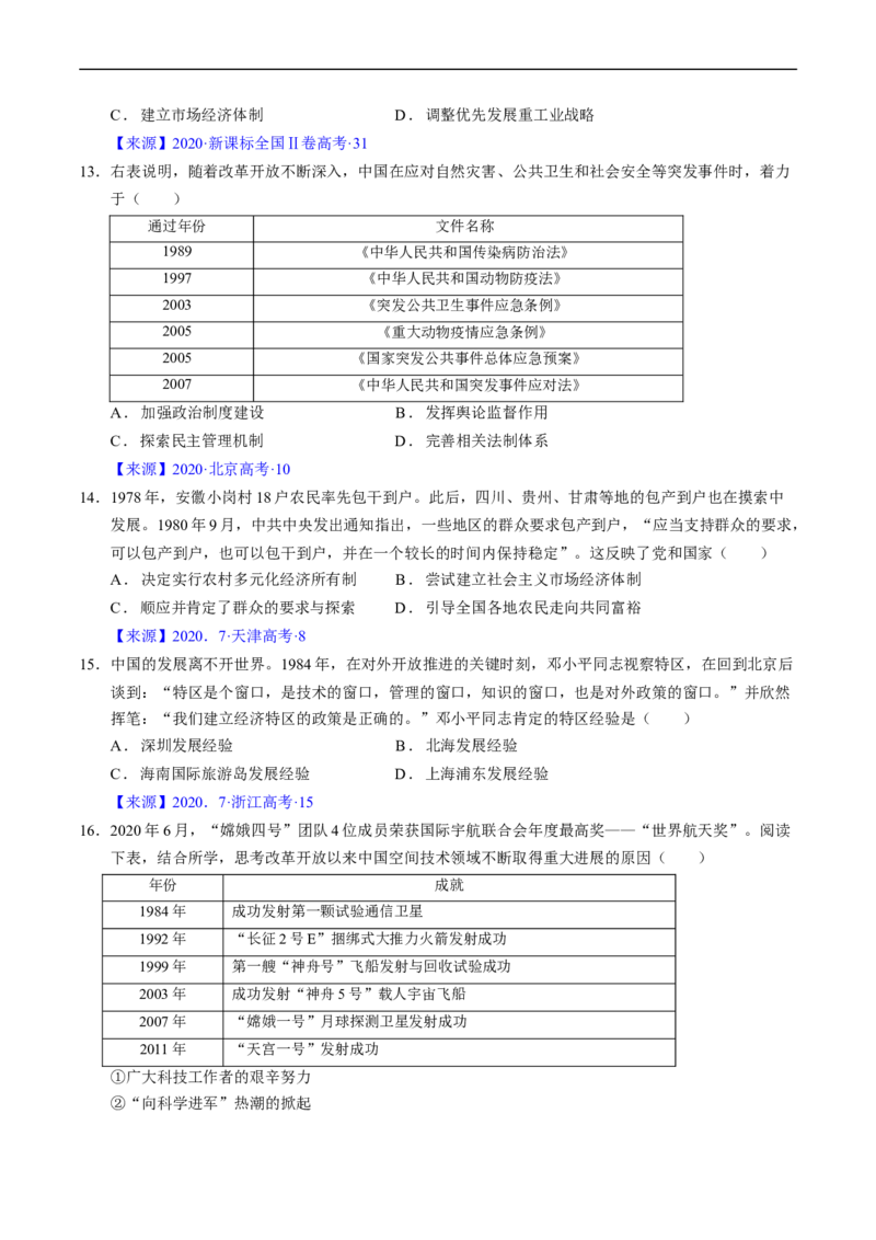 专题07中华人民共和国时期：新中国的成立与社会主义建设道路的探索（原卷版）_赠送：2008-2024全套高考真题_高考历史真题_送高考历史五年真题(2019-2023)分项汇编（全国通用）