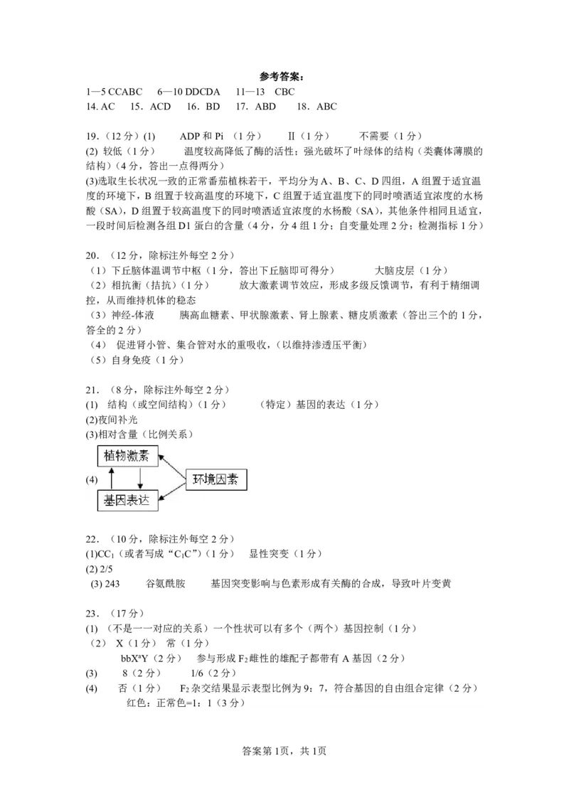 生物答案(1)_2023年10月_0210月合集_2024届河北省唐县第一中学高三上学期10月月考_河北省唐县第一中学2024届高三上学期10月月考生物