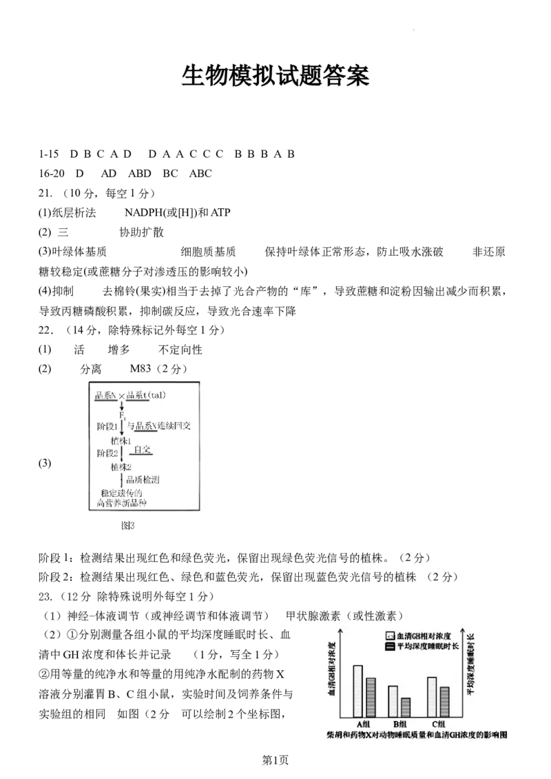 生物试题答案_2024年6月(1)_01按日期_01号_2024届山东省实验中学高三下学期5月高考模拟_2024届山东省实验中学高三下学期5月高考模拟生物