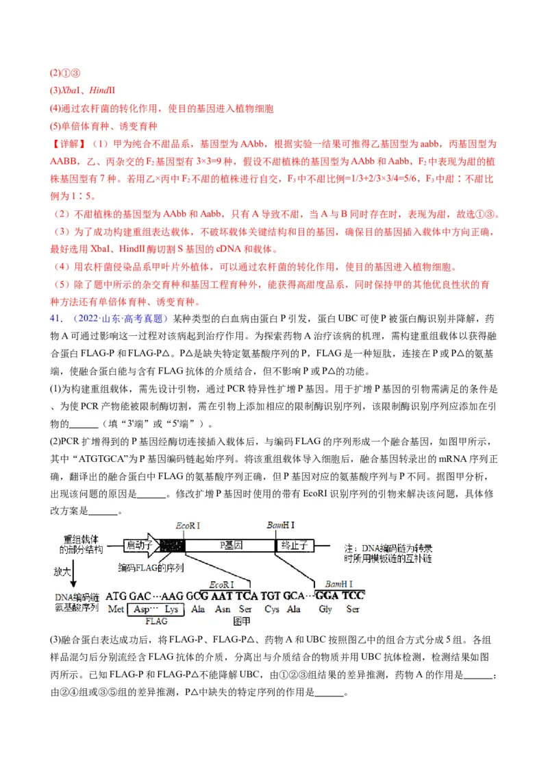 专题21基因工程-五年（2019-2023）高考生物真题分项汇编（全国通用）（解析版）_赠送：2008-2024全套高考真题_高考生物真题_送高考生物五年真题(2019-2023)分项汇编（全国通用）