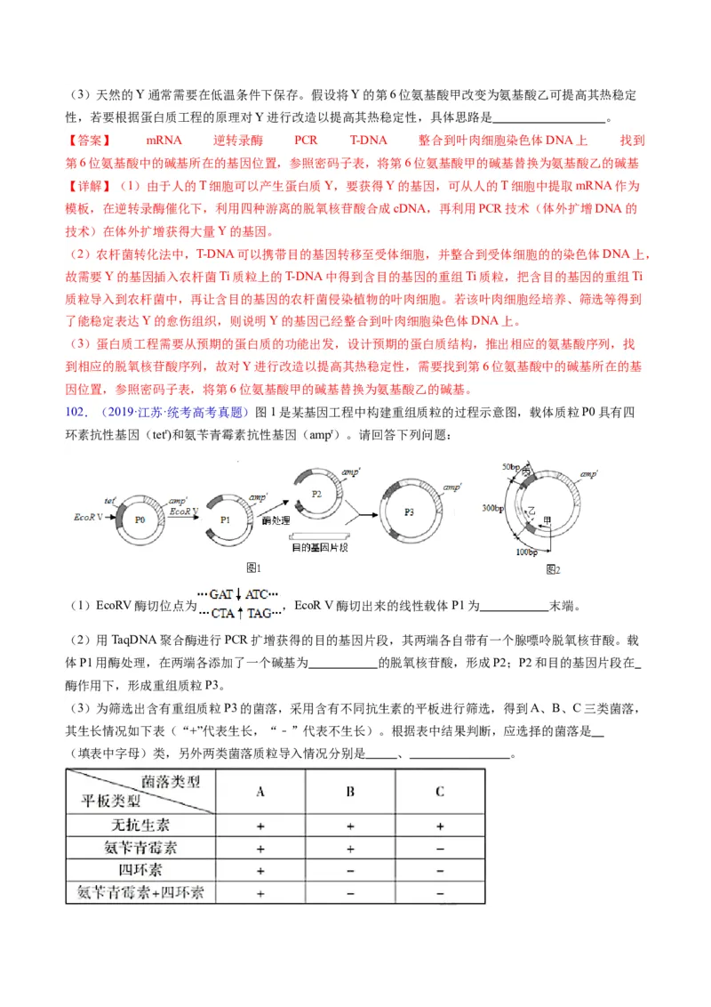 专题21基因工程-五年（2019-2023）高考生物真题分项汇编（全国通用）（解析版）_赠送：2008-2024全套高考真题_高考生物真题_送高考生物五年真题(2019-2023)分项汇编（全国通用）