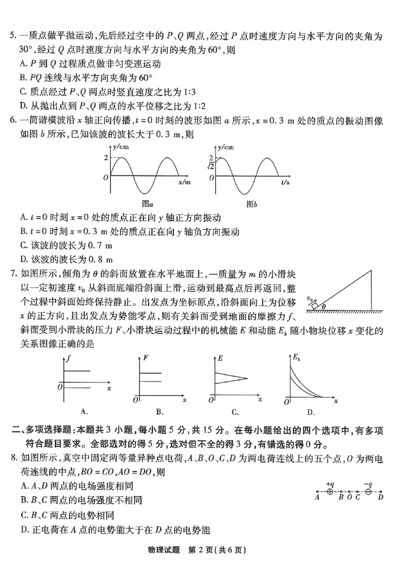 物理试卷_2024年6月(1)_01按日期_01号_2024届重庆市南开中学高三第九次质量检测_重庆市南开中学高2024届高三年级第九次质量检测物理