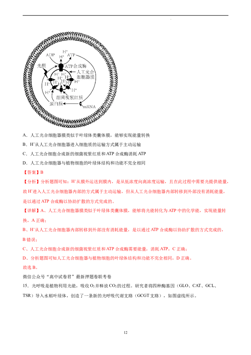 生物（北京卷）（全解全析）_2023高考押题卷_学易金卷-2023学科网押题卷（各科各版本）_2023学科网押题卷-学易金卷-生物_生物（北京卷）-学易金卷：2023年高考考前押题密卷