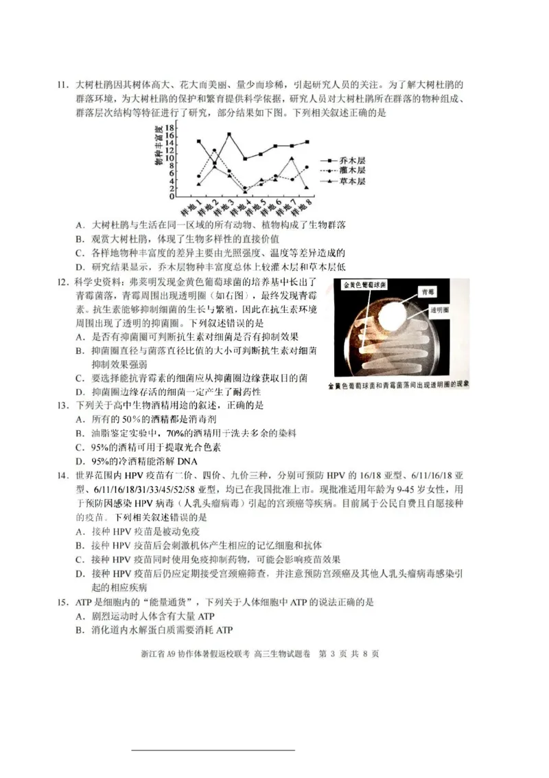 浙江省A9协作体2023-2024学年高三暑假返校联考生物(1)_2023年8月_028月合集_2024届浙江省A9协作体高三上学期暑假返校联考
