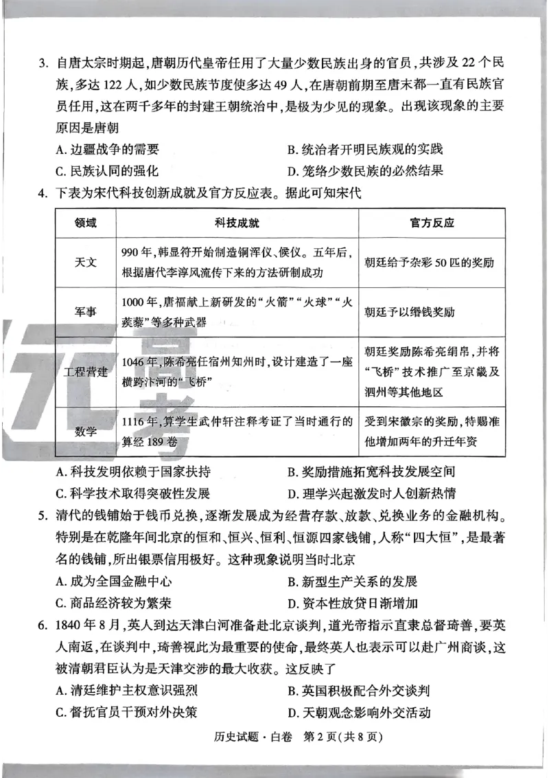 白卷历史_2024高考押题卷_32024腾远黑白卷_2024腾远高考黑白卷（新课标卷）_白卷