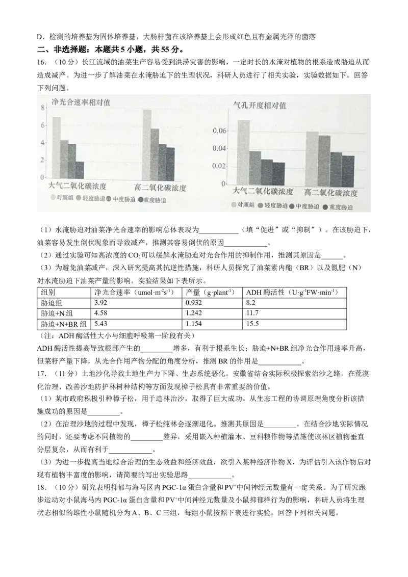 2024届安徽省马鞍山市高三教学质量监测（三模）生物试题+答案(1)_2024年4月_024月合集_2024届安徽省马鞍山市高三下学期三模