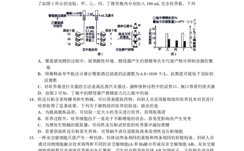 2023届河北省衡水中学高三下学期一调考试丨生物_2024年2月_01每日更新_14号_2023届河北省衡水中学高三下学期一调考试3月_2023届河北省衡水中学高三下学期一调考试3月生物