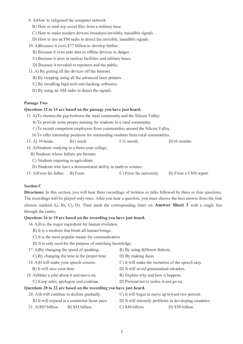 六级通关模拟卷第四套_英语四六级整合_英语四六级真题版本一此版本可作为补充_大学英语CET6_X0_03-六级模拟题_六级模拟题1-5套（赠送）_六级通关模拟卷（4）