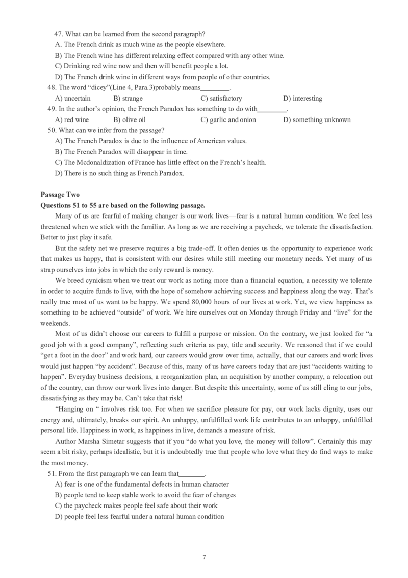 六级通关模拟卷第四套_英语四六级整合_英语四六级真题版本一此版本可作为补充_大学英语CET6_X0_03-六级模拟题_六级模拟题1-5套（赠送）_六级通关模拟卷（4）