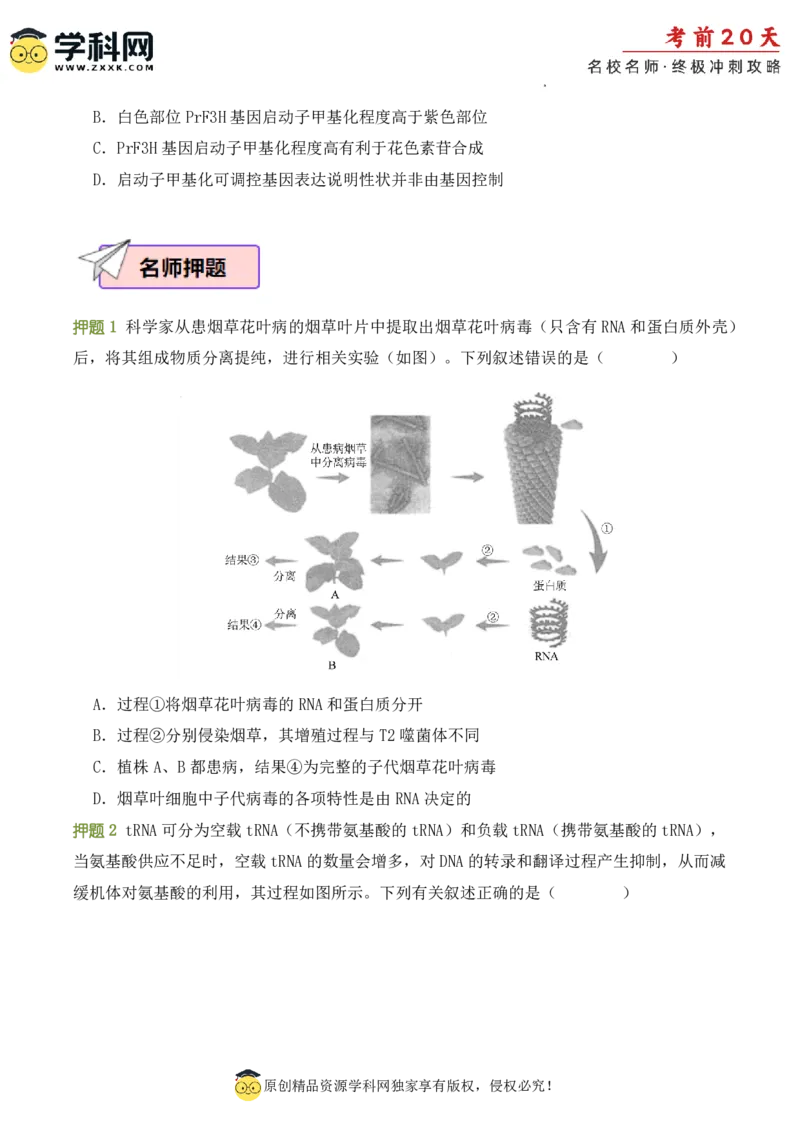 生物（二）-2024年高考考前20天终极冲刺攻略_2024高考押题卷_62024学科网全系列_20学科网高考考前终极攻略_生物-2024年高考考前20天终极冲刺攻略