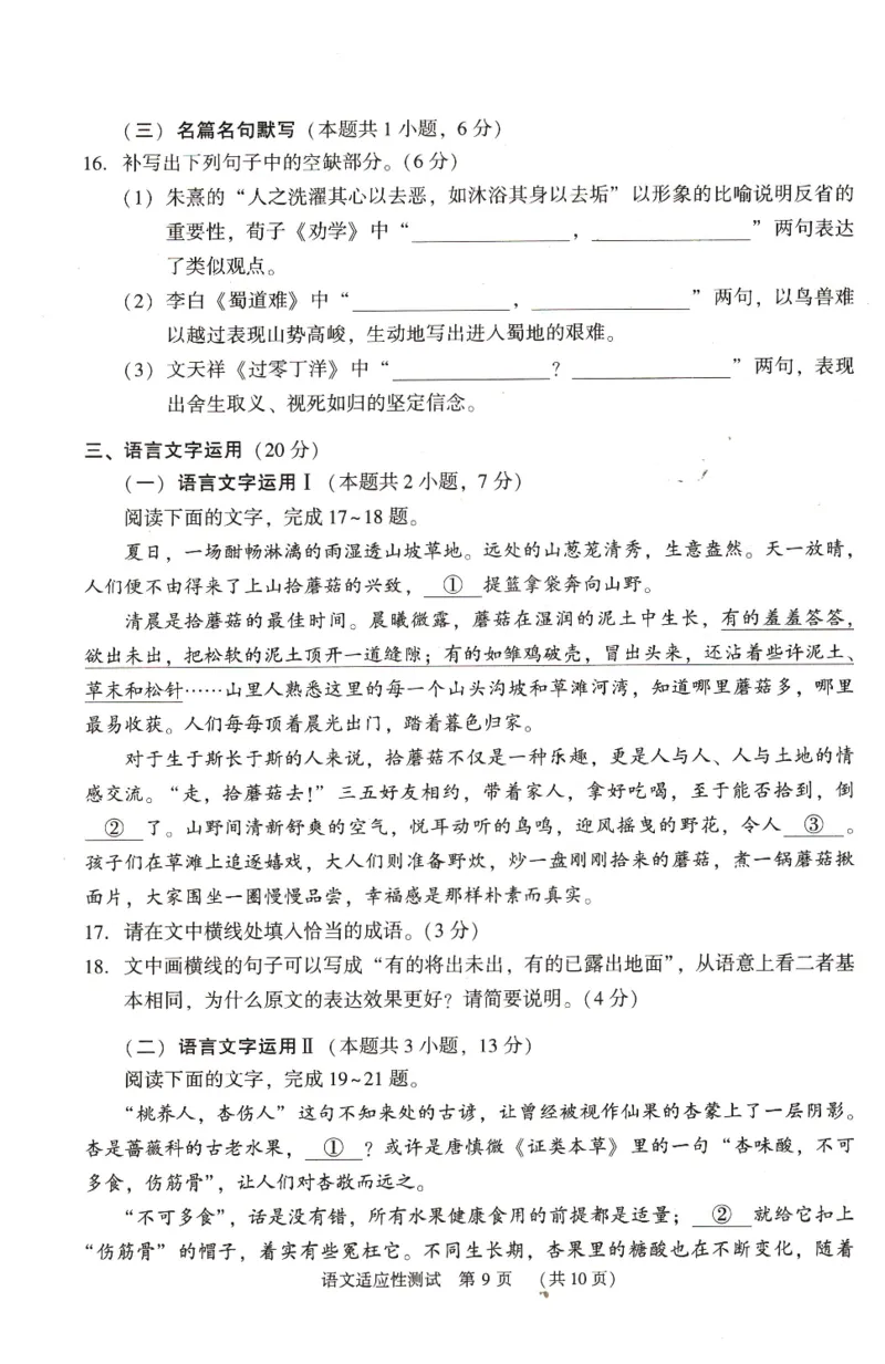 2023届河南省普通高中毕业班高考适应性考试语文试卷_2024年2月_01每日更新_12号_2023届河南省普通高中毕业班高考适应性考试全科