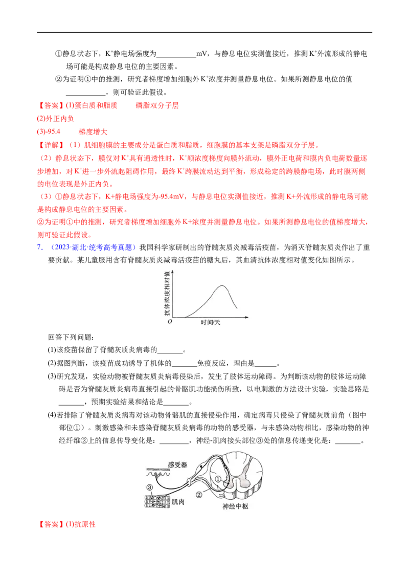 专题14神经调节-五年（2019-2023）高考生物真题分项汇编（全国通用）（解析版）_赠送：2008-2024全套高考真题_高考生物真题_送高考生物五年真题(2019-2023)分项汇编（全国通用）