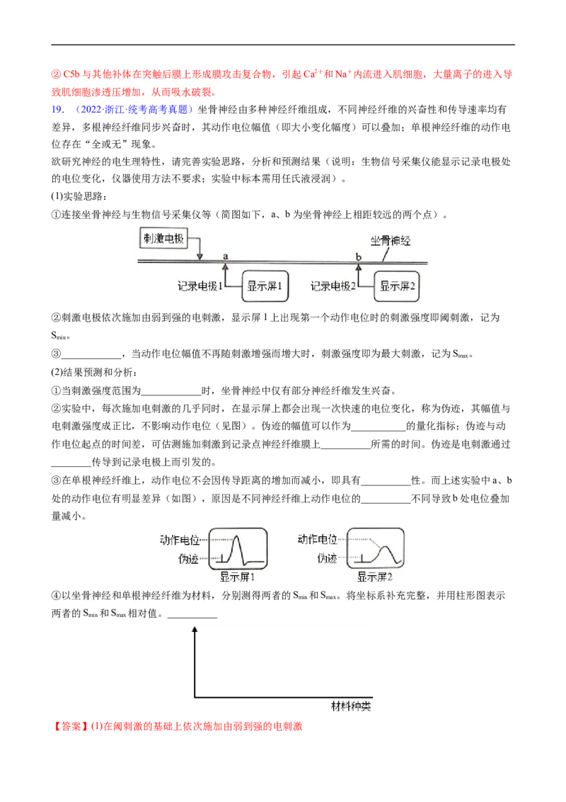 专题14神经调节-五年（2019-2023）高考生物真题分项汇编（全国通用）（解析版）_赠送：2008-2024全套高考真题_高考生物真题_送高考生物五年真题(2019-2023)分项汇编（全国通用）
