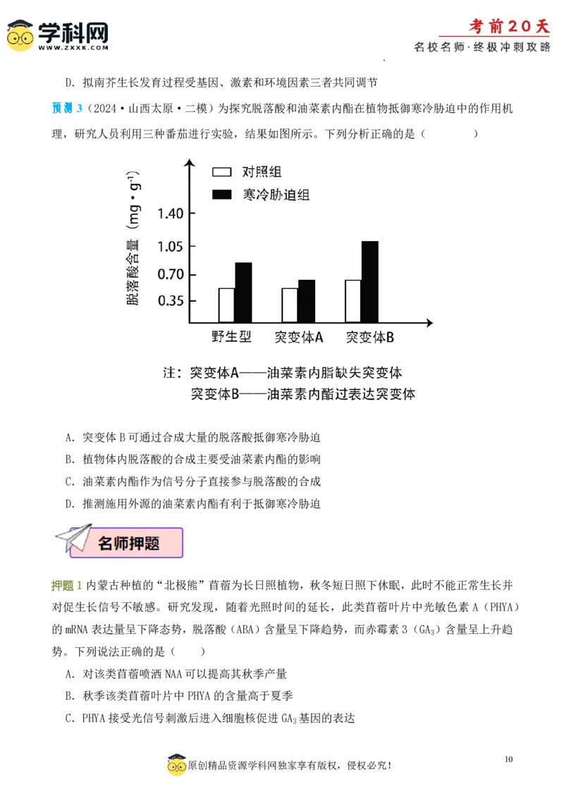 生物（三）-2024年高考考前20天终极冲刺攻略_2024高考押题卷_62024学科网全系列_21学科网高考考前终极攻略_生物-2024年高考考前20天终极冲刺攻略
