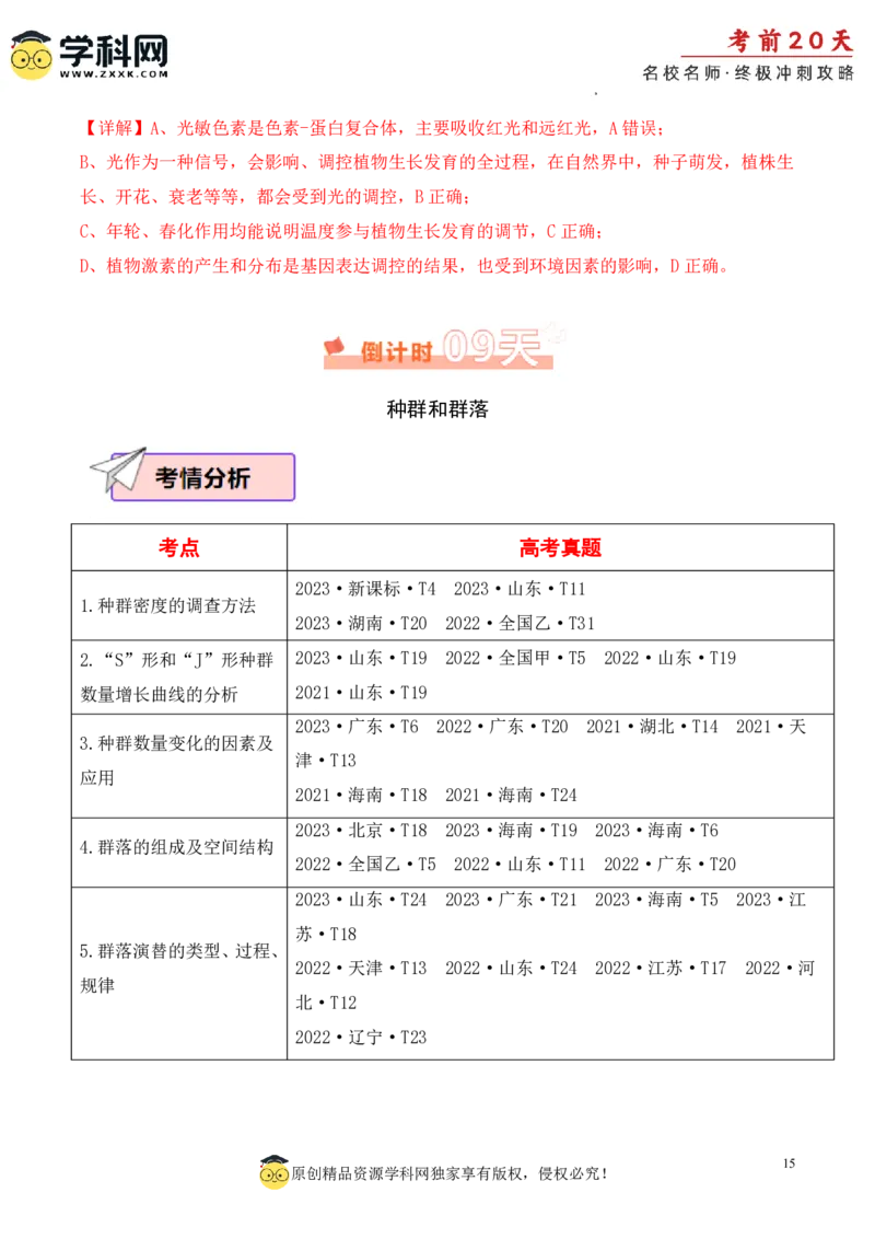 生物（三）-2024年高考考前20天终极冲刺攻略_2024高考押题卷_62024学科网全系列_21学科网高考考前终极攻略_生物-2024年高考考前20天终极冲刺攻略